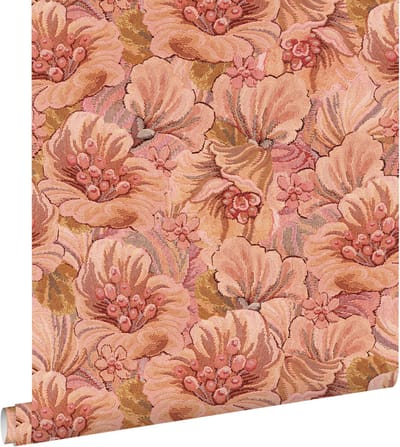ESTAhome behang geborduurd bloemmotief terracotta roze - 50 x 900 cm - 131294
