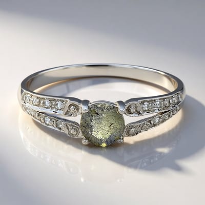 Cavill - Handgemaakte Elegante Ring - 925 Sterling Zilver - Spectroliet 0,43 ct & Witte Topaas 0,06 ct - Dames Sieraad