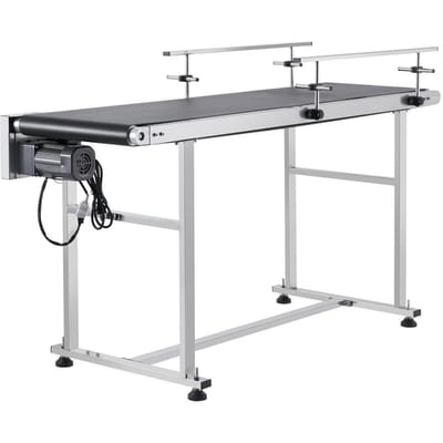 Convoyeur à bande, Table de convoyeur 59 x 15,7 pouces, Convoyeur à bande motorisé robuste en acier inoxydable pour applications de codage jet d'encre, Bande PVC alimentée