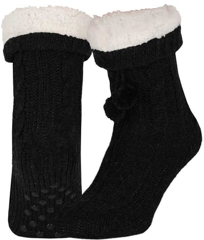 Apollo Huissloffen - dames - gebreid - slofsokken - antraciet - one size maat 36/41 - fleece