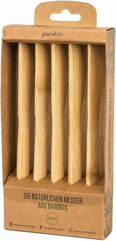 Pandoo Bamboe Messen - 5 stuks - Plasticvrij bestek - Licht - stabiel - Vaatwasmachinebestendig