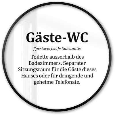 Poster in lijst Rond - Fotolijst 60x60 cm - Posters - Quote - Definitie - Gäste-wc - Wit - Ronde posterlijst zwart - Decoratie - Wanddecoratie woonkamer - Muurdecoratie slaapkamer