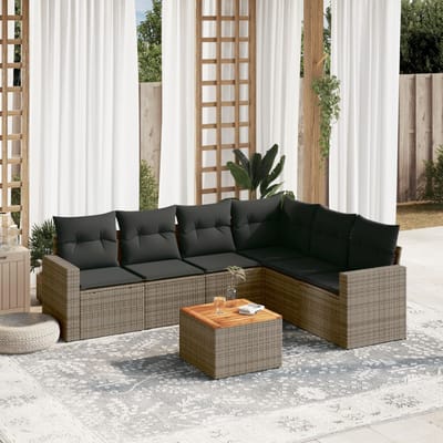 vidaXL - 7-delige - Loungeset - met - kussens - poly - rattan - grijs