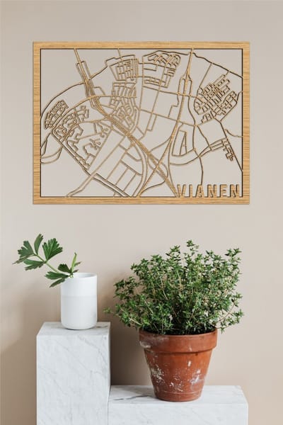 Houten Stadskaart Vianen Eikenhout 50x70cm Wanddecoratie Voor Aan De Muur City Shapes