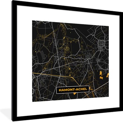 Fotolijst incl. Poster - Kaart - Goud - Plattegrond - Hamont-Achel - Stadskaart - 40x40 cm - Posterlijst