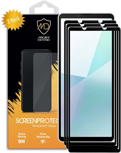 3-Pack MobyDefend Screenprotectors - Geschikt voor Sony Xperia 10 VI - Screensaver Met Zwarte Randen - Gehard Glas