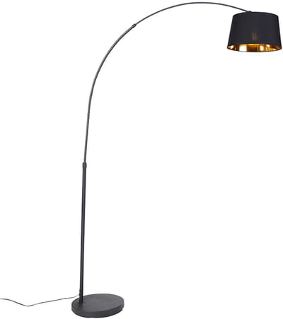 QAZQA arc-basic - Moderne Booglamp | Vloerlamp | Staande Lamp - 1 lichts - H 176 cm - Zwart Goud - Woonkamer | Slaapkamer