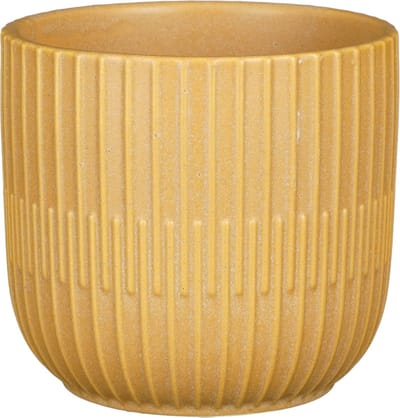 Mica Decorations - Plantenpot/bloempot - keramiek - mat okergeel - stripes patroon - D12.5 x H11 cm