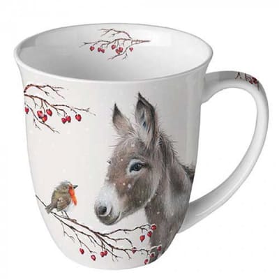 Ambiente-mok-beker-met oor-donkey-ezel-robin-roodborstje-porselein-breekbaar-cadeau-kado