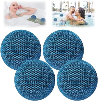 4 stuks olie-schuimabsorbers - olie-schuimballen - schuimabsorbers - bubbelbad-zwembad-schuimabsorbers - bubbelbad-olie-absorbers - 7 cm - herbruikbare olie-schuimabsorbers