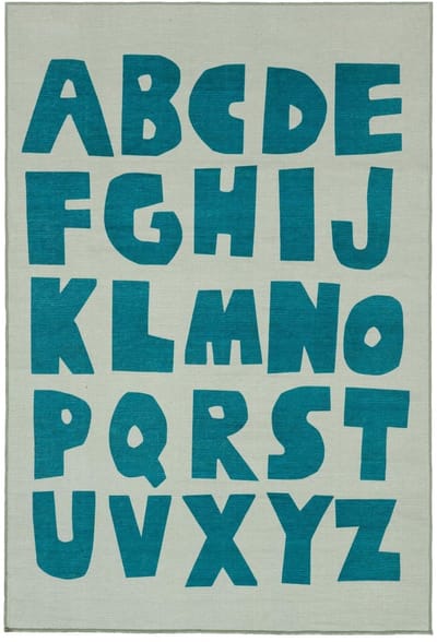 Alphabet, Kinderkleed, Moderne Kinderen, 100 x 160 cm, Rechthoekig, Laagpolig, Kinderkamer, Machinewas, Zonder gevaarlijke chemicaliën, Licht Groen /
