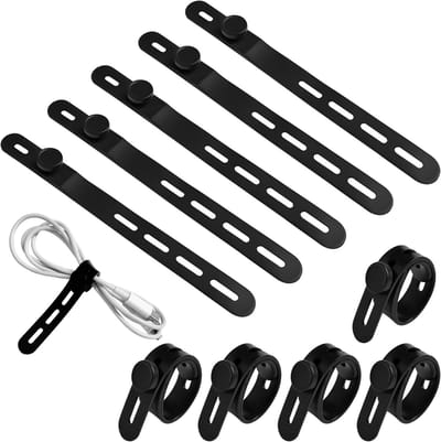 10 Stuks Zwarte Silicone Kabelbinders | Herbruikbare Kabelbinders voor Kabelbeheer | Elastische en Verstelbare Kabelorganizer