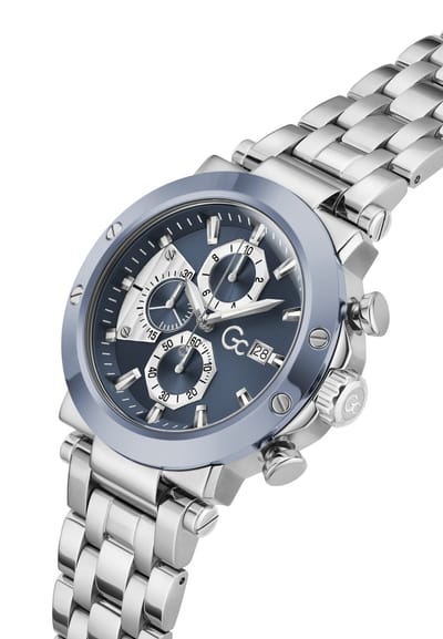 Gc Gc Technoforce Chrono Metal Quartz Chronograafhorloge Zilverkleurig Kast Gemaakt Van 100% Roestvrij Staal En Een Armband Van 100% Roestvrij Staal 44 Z75001G2, Z75002G7, Z75003G9
