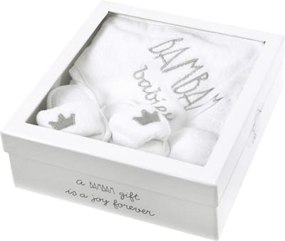 BAMBAM Cadeaudoos Wellness - Handdoek met capuchon, Hotel Slippers - Wit - Baby cadeau