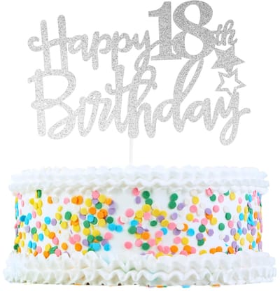 Dailygoods- Taartdecoratie - Taarttopper 18e Verjaardag - Duurzaam - Voedselveilig - Afmetingen 15 x 10,5 cm - Staaflengte 13,7 cm - Taartopzetstuk