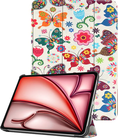 Hoes - Geschikt voor Apple iPad Air (2024/2025/2026) - 11 inch - Dun & Stevig - Trifold Bookcase - Hard Cover - Hardcover Book Case - Tablet Hoesje - Vlinders