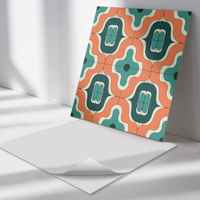 Wallfluent Vinyl Tegels - Abstract Golvend Patroon Wand PVC Tegels - 30 cm x 30 cm - Turkoois Vinyl Tegels - Set van 9 - Vierkant PVC Tegels - Patroon Plaktegels - Vinyl Tegels Zelfklevend - Plaktegels Keuken en Badkamer