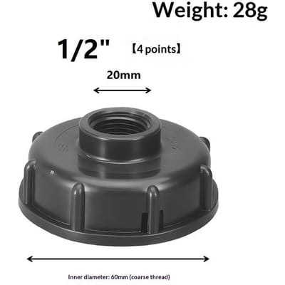 IBC Ton Vat S60 * 6 Grove Schroefdraad Adapter Deksel, 4 Minuten 6 Minuten 1 Inch Binnendraad Klep Adapter, Specifiek Adapter Accessoire voor Ton Vat 1/2' zwart