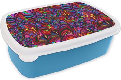 Broodtrommel Blauw - Lunchbox - Brooddoos - Patroon - Jungle - Abstract - 18x12x6 cm - Kinderen - Jongen