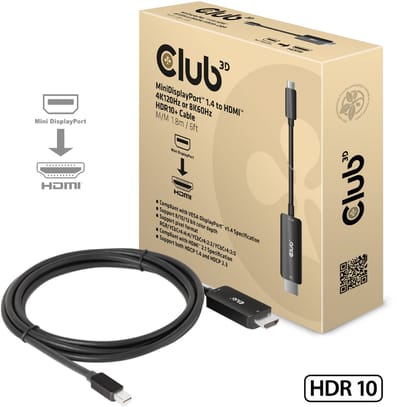 Club 3D MiniDisplayPort™ 1.4 to HDMI™ 4K120Hz or 8K60Hz HDR10+ Cable M/M 1.8m / 6ft