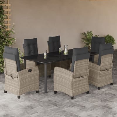 vidaXL - 7-delige - Tuinset - met - kussens - poly - rattan - grijs