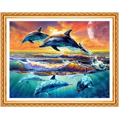 Nouveau 5D bricolage diamant peinture mer coucher de soleil dauphin broderie complète ronde diamant peinture décor cadeau 20X30CM orange