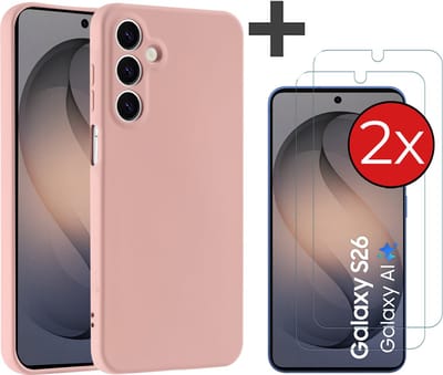 Hoesje geschikt voor Samsung Galaxy S26 hoesje zacht siliconen met 2 Stuks gehard glas Screenprotectors - Arara backcover - Zand