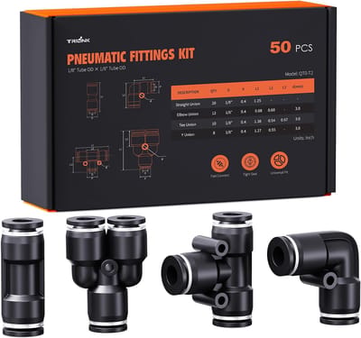 50 Delige Pneumatische Koppelingen Set 1/8" OD - T-Stuk, Recht, Bocht en Splitter Luchtslang Verbindingen