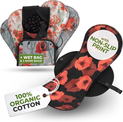 Herbruikbare Inlegkruisjes - Sanitaire Pads - Dagelijkse Bescherming - Gemaakt van Biologisch Katoen - Maxi Maat - Rosy Red