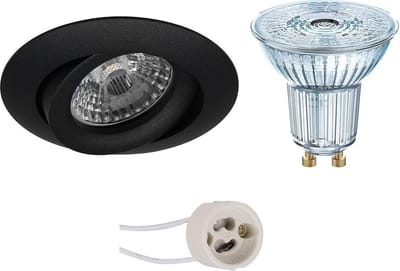 LED Spot Set - LEDVANCE Parathom PAR16 940 36D - Pragmi Uranio Pro - GU10 Fitting - Dimbaar - Inbouw Rond - Mat Zwart - 3.4W - Natuurlijk Wit 4000K - Kantelbaar - Ø82mm