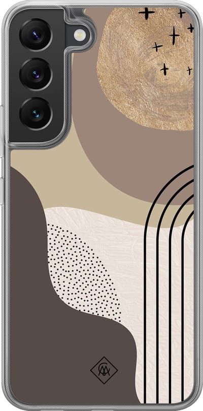 Casimoda® hoesje - Geschikt voor Samsung Galaxy S22 - Abstract Almond - 2-in-1 case - Schokbestendig - Geometrisch patroon - Verhoogde randen - Bruin/beige, Transparant