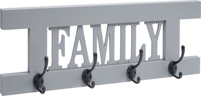 Wandkapstok MCW-C60 Familie, kapstok, kapstokpaneel, shabby-look vintage 60x21cm ~ grijs-blauw