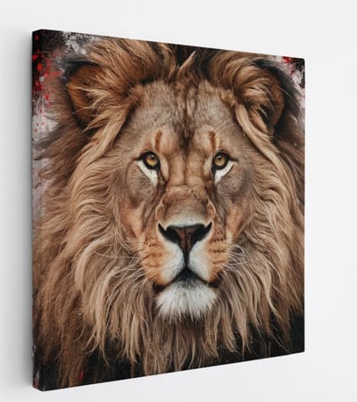 Saammp Canvas Schilderij - Abstracte Leeuw - Rood - Dieren - Natuur - 20x20 - Foto op canvas - Wanddecoratie - Muurdecoratie Woonkamer - Slaapkamer decoratie - Canvas Print