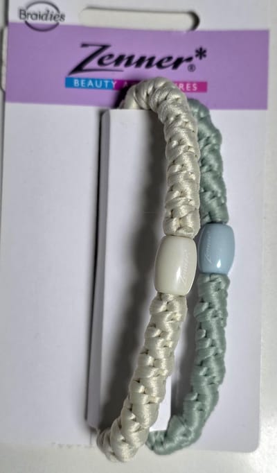 Zenner Braidies - haarelastieken en armband in 1 - braidie haarelastiek - 2x elastiek - voor pols en haar - ecru wit en blauw pastel