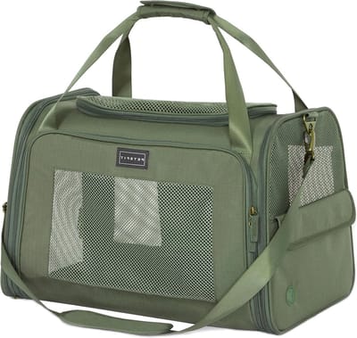 Opvouwbare transportbox voor kat en hond - hondentas draagtas voor katten en kleine honden - olijfgroene katten-transporttas met schouderriem - inclusief zacht kussen Reistas kat