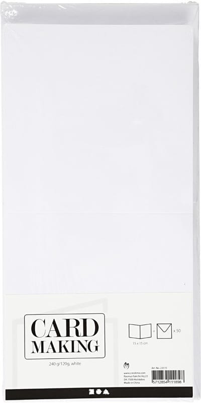 Kaarten en enveloppen, afmeting kaart 15x15 cm, afmeting envelop 16x16 cm, 120+240 gr, wit, 50 set