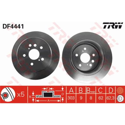 Remschijf TRW DF4441 achter, volledig, sterk gecarboniseerd, 1 Stuk