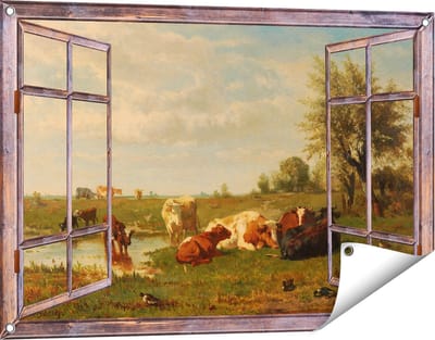 Gards Tuinposter Doorkijk Koeien in de Weide - Gerard Bilders - 90x60 cm - Tuindoek - Tuindecoratie - Wanddecoratie buiten - Tuinschilderij