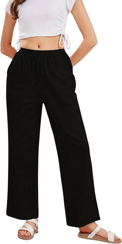 Livano Linnen Broek Dames - Zomerbroek - Volwassenen - Lange Broek - Pantalon - Strandbroek - Zomer - Ibiza Stijl - Zwart - Maat S