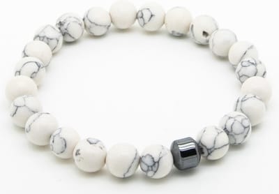 Sorprese armband - Beads - armband heren - kralen - wit marmer - 19 cm - cadeau - Model Q