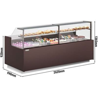 GGM Gastro Kühl- & Kuchentheke RIGA - 2620mm - 2 Ablagen Bruin / Wit