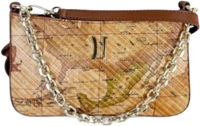 Schoudertas Leer - Dames Handtas - Dagelijks Gebruik - Iconisch Geo Print - 22 x 15 x 8 cm - Bruin