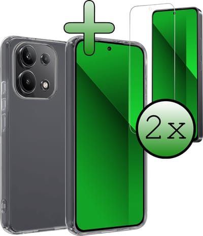 Hoesje Met 2x Screenprotector - Geschikt voor Xiaomi Redmi Note 13 4G - Sterk & Shockproof - Back Cover - Siliconen Case - Telefoon Hoes - Transparant