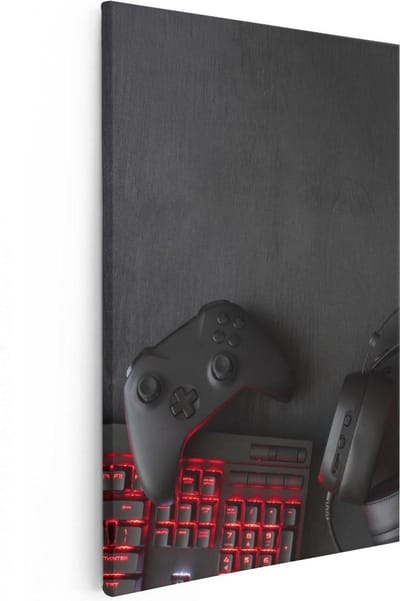Artaza Canvas Schilderij Gamer Controller - 20x30 cm - Klein - Muurdecoratie Gaming - Wanddecoratie Mancave - Kamer Accessoires