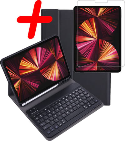 Hoes Geschikt voor Apple iPad Pro (2022) - 11 inch - 4e generatie - Met Screenprotector - Toetsenbord Case - Keyboard Book Cover - Hoesje - Zwart