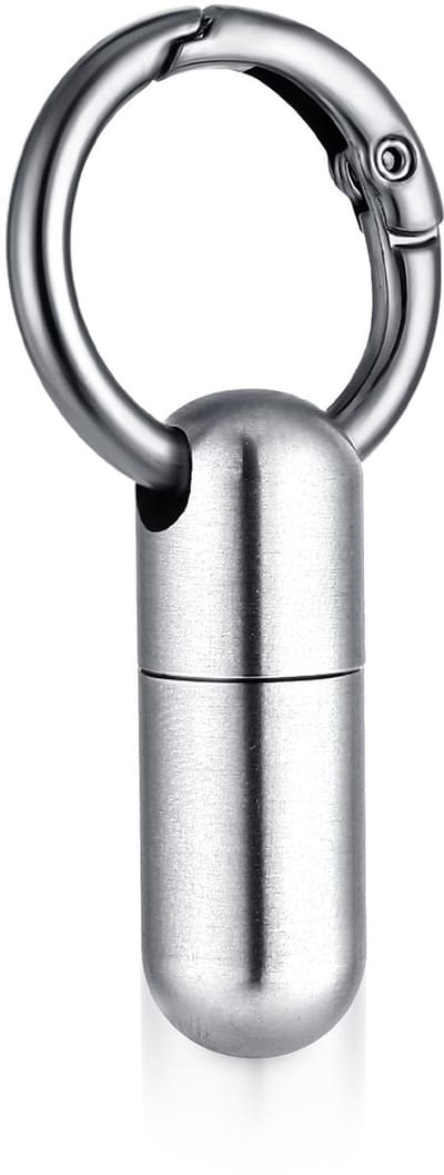 Dailygoods- Pillendoos Kleine Draagbare Sleutelhanger - Waterdichte Medicijnorganizer - Roestvrij Staal - Outdoor - Camping - 1 Vak - Medicijnhouder