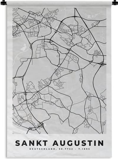 Wandkleed - Wanddoek - Stadskaart - Sankt Augustin - Plattegrond - Kaart - Duitsland - 120x180 cm - Wandtapijt
