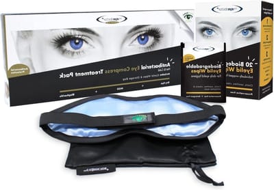 Premium Behandelingsbundel voor droge ogen, blefaritis en MGD - Herbruikbaar warm koud oogkompres - 40x biologisch afbreekbare oogliddoekjes - microgolfveilig masker