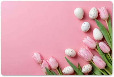 Placemats 45x30 cm - Placemat kunststof - 1 stuk - Tulpen - Eieren - Roze - Pasen - Borden onderleggers - Decoratie voor op tafel - Keuken tafeldecoratie accessoires - Vinyl onderlegger - Tafelversiering