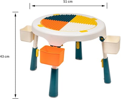 Speeltafel met bouwplaat (geschikt voor Duplo® blokken) en vlakke kant. Fijne kindertafel met 2 stoelen - Bouwtafel